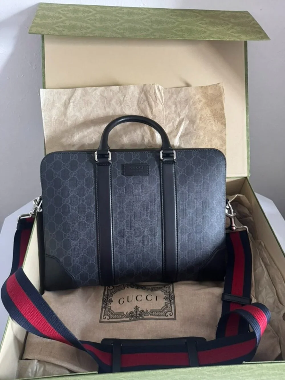 Gucci x Supreme GG Supreme Web Stripe Briefcase / Laptop Bag – Pristine